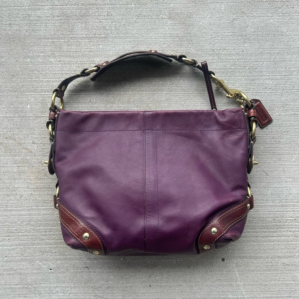 Vintage Coach Carly Purple Leather Shoulder Bag